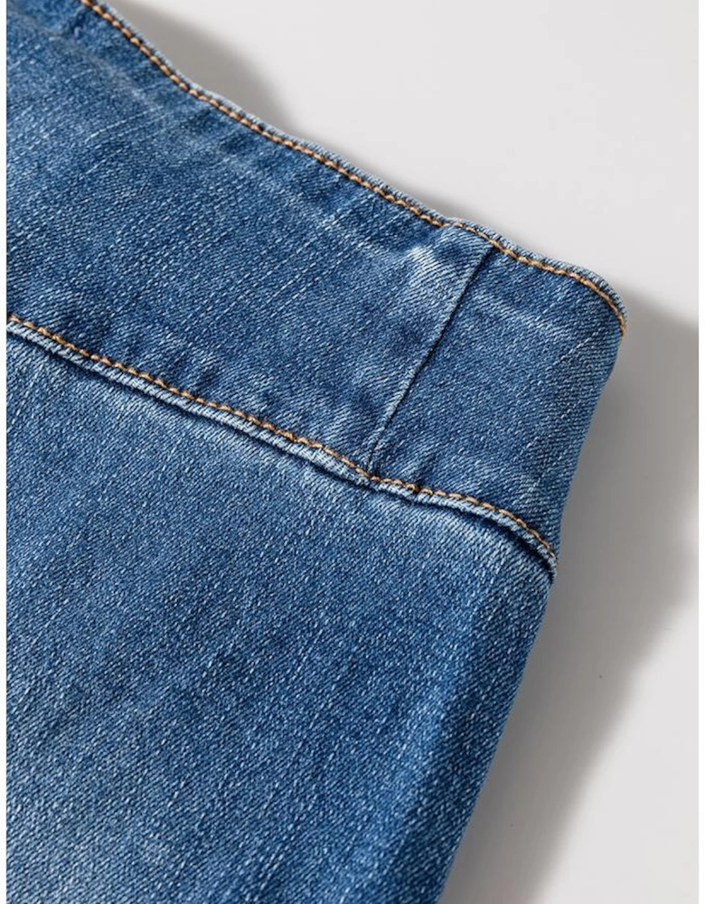 Sail Blue High Waist Button Fly Seamed Raw Hem Flare Jeans