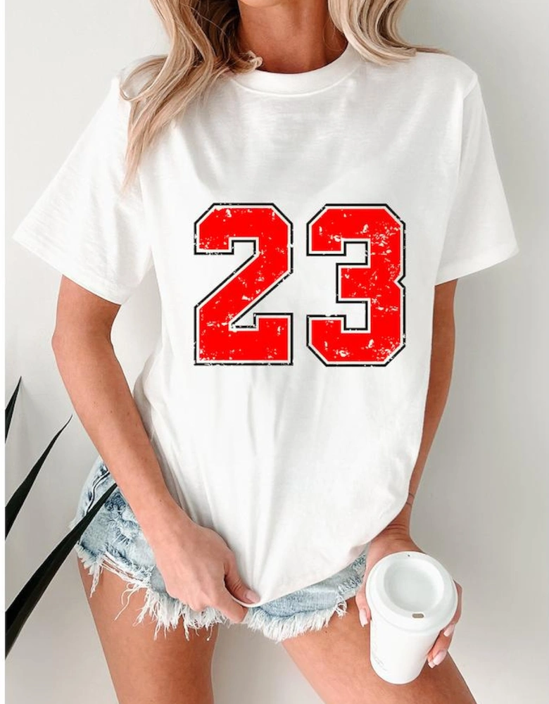 White Number 23 Cracking Print Casual T Shirt