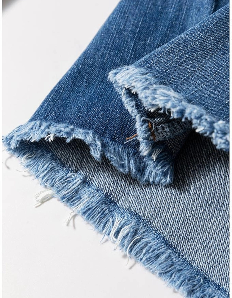 Sail Blue High Waist Button Fly Seamed Raw Hem Flare Jeans