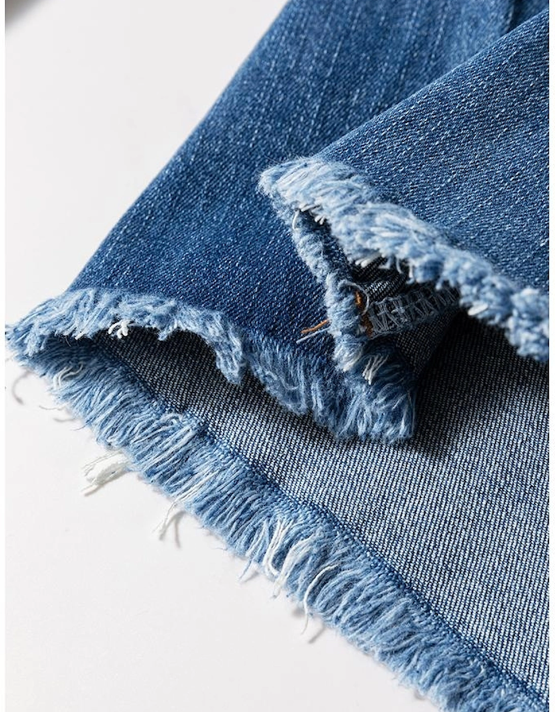 Sail Blue High Waist Button Fly Seamed Raw Hem Flare Jeans, 14 of 13