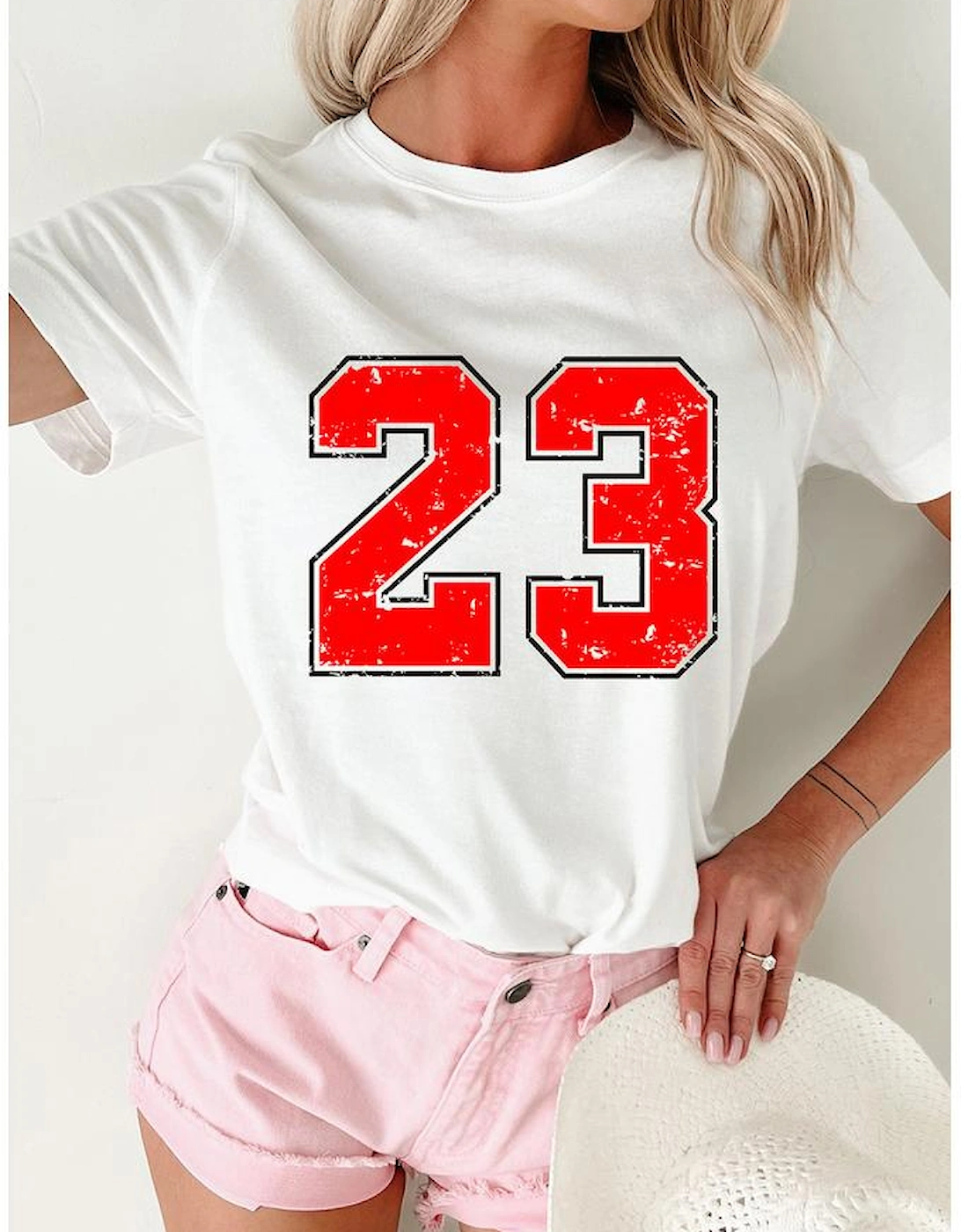 White Number 23 Cracking Print Casual T Shirt