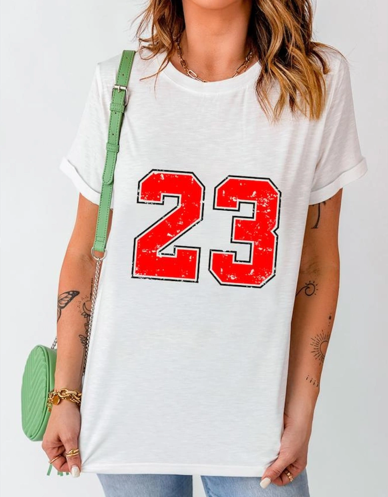 White Number 23 Cracking Print Casual T Shirt