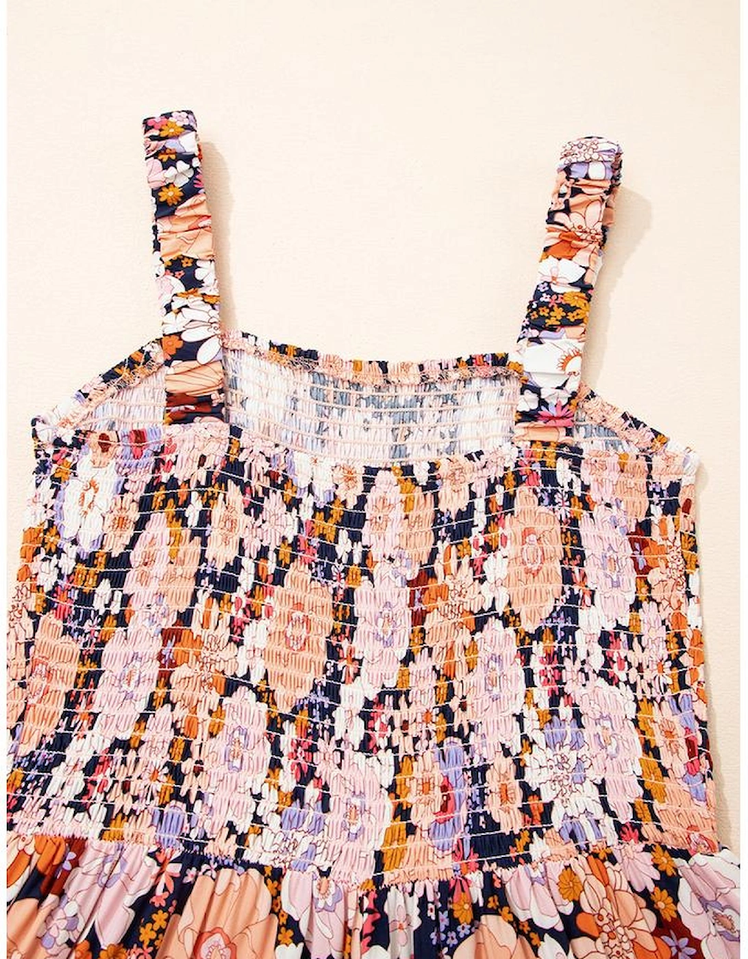 Black Floral Print Smocked High Waist Square Neck Jumpsuit