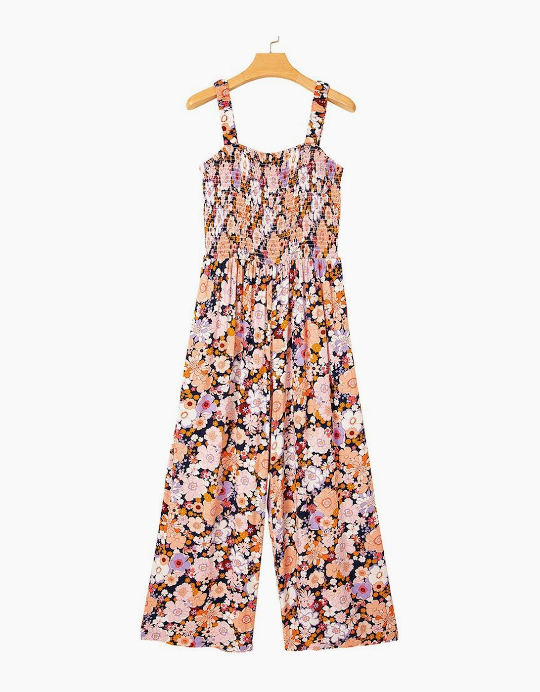 Black Floral Print Smocked High Waist Square Neck Jumpsuit