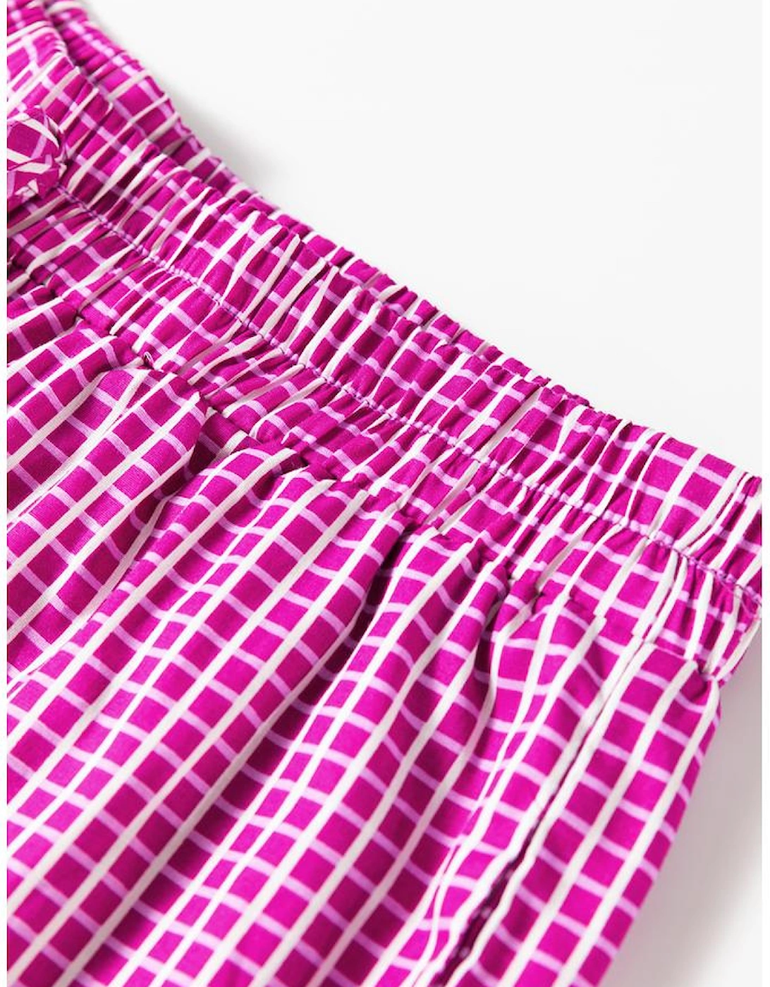 Pink Plaid Print Drawstring High Waist Wide Leg Casual Pants