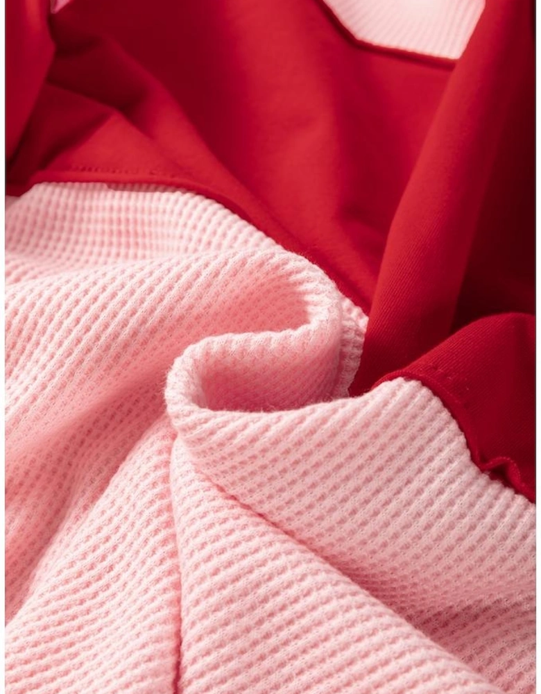 Pink Floral Patch Color Block Striped Sleeve Textured Top