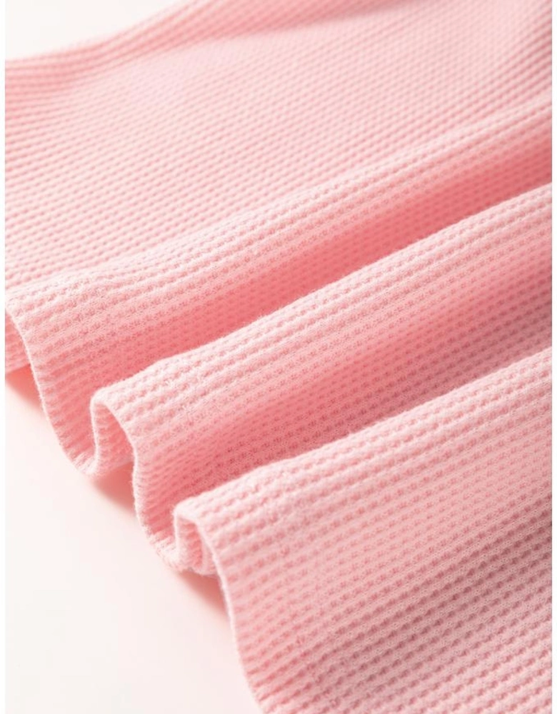 Pink Floral Patch Color Block Striped Sleeve Textured Top