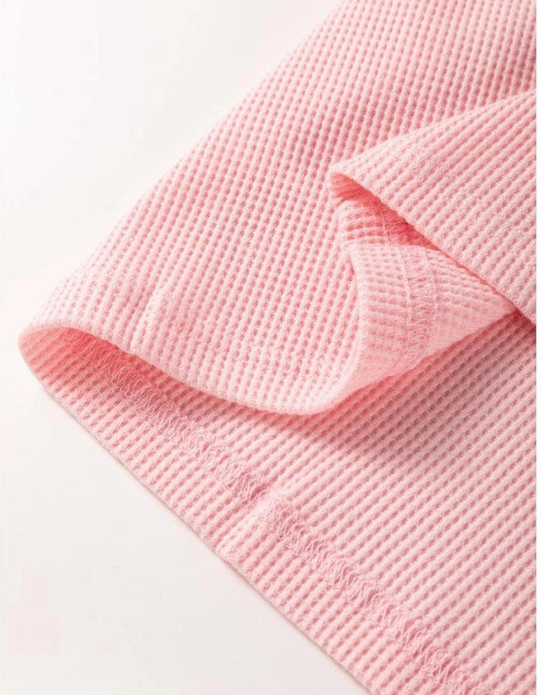 Pink Floral Patch Color Block Striped Sleeve Textured Top