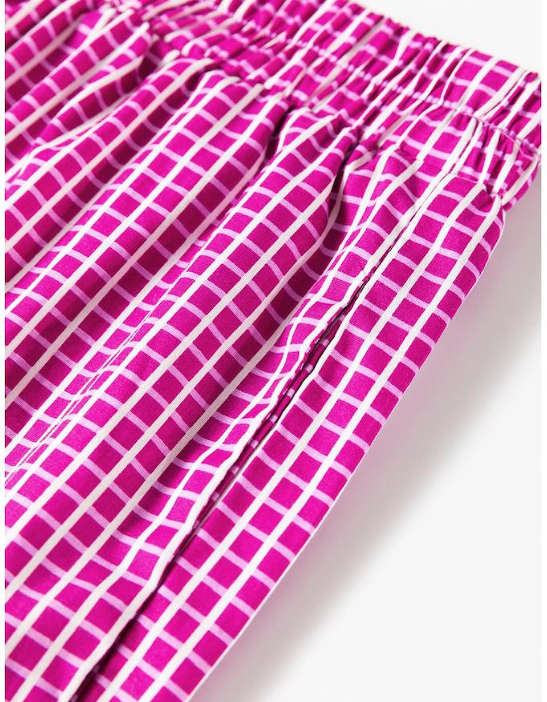Pink Plaid Print Drawstring High Waist Wide Leg Casual Pants, 11 of 10