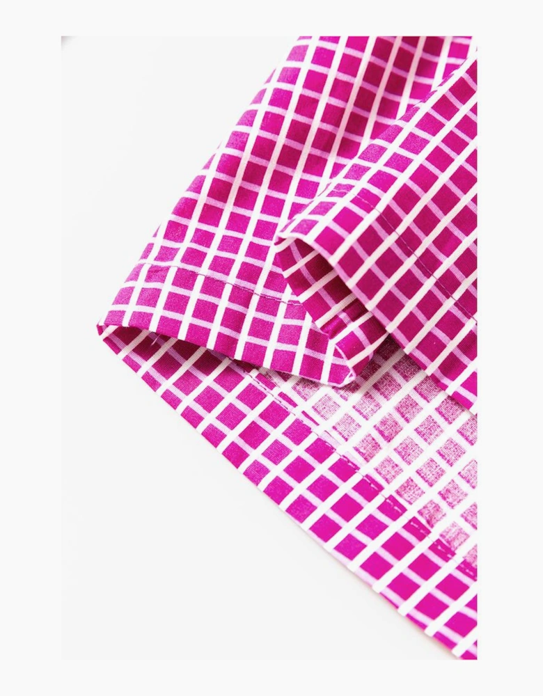 Pink Plaid Print Drawstring High Waist Wide Leg Casual Pants