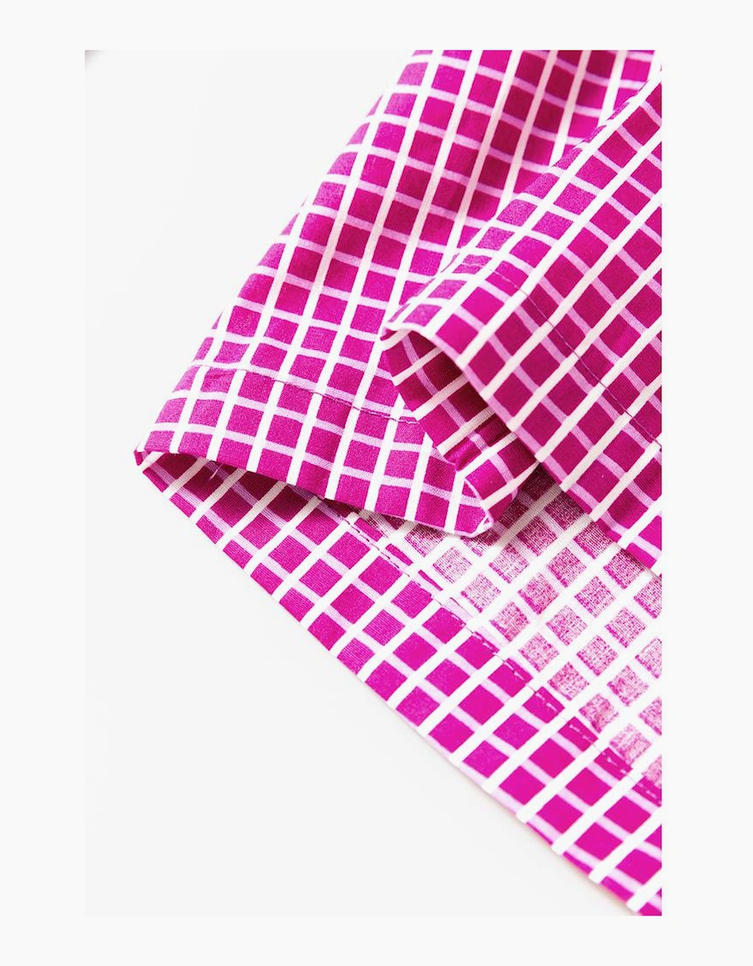 Pink Plaid Print Drawstring High Waist Wide Leg Casual Pants