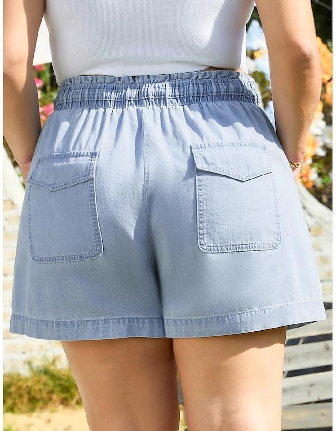 Beau Blue Pocketed Drawstring High Waist Plus Size Denim Shorts, 16 of 15