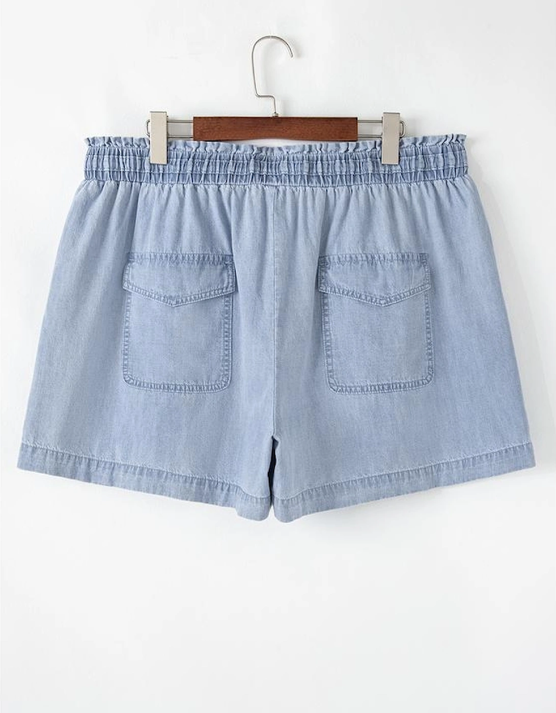 Beau Blue Pocketed Drawstring High Waist Plus Size Denim Shorts