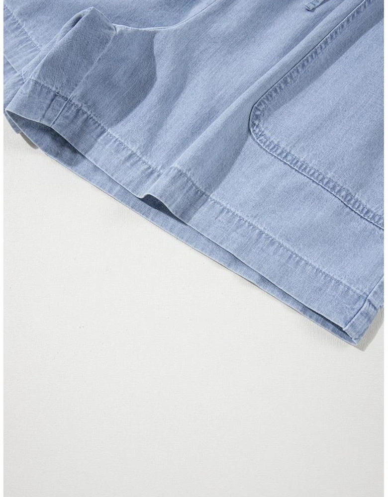 Beau Blue Pocketed Drawstring High Waist Plus Size Denim Shorts