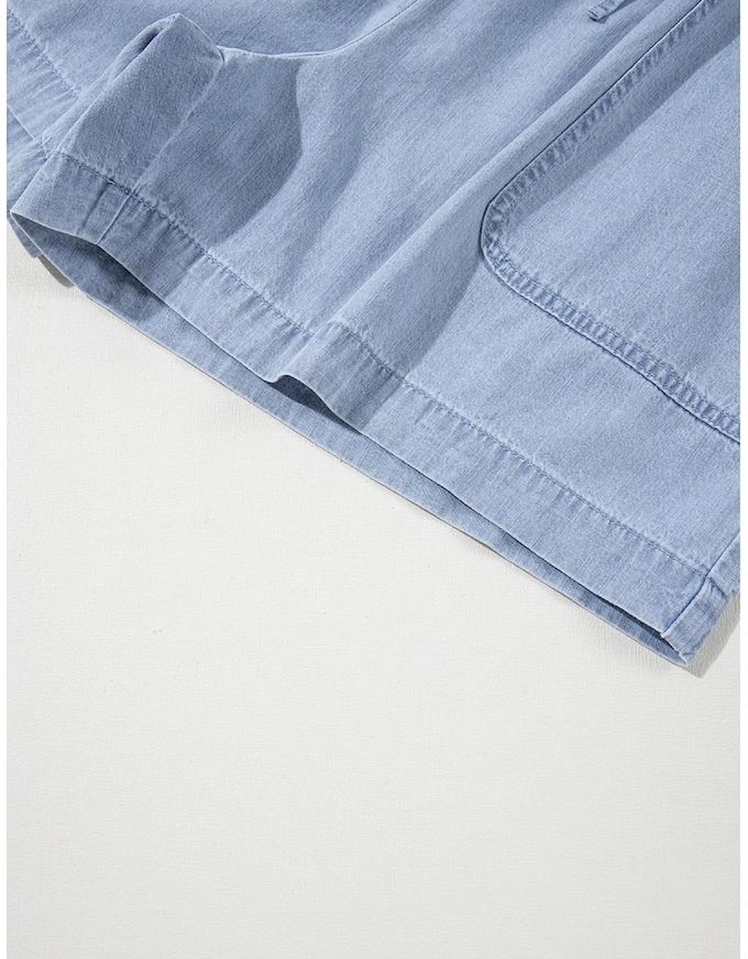 Beau Blue Pocketed Drawstring High Waist Plus Size Denim Shorts