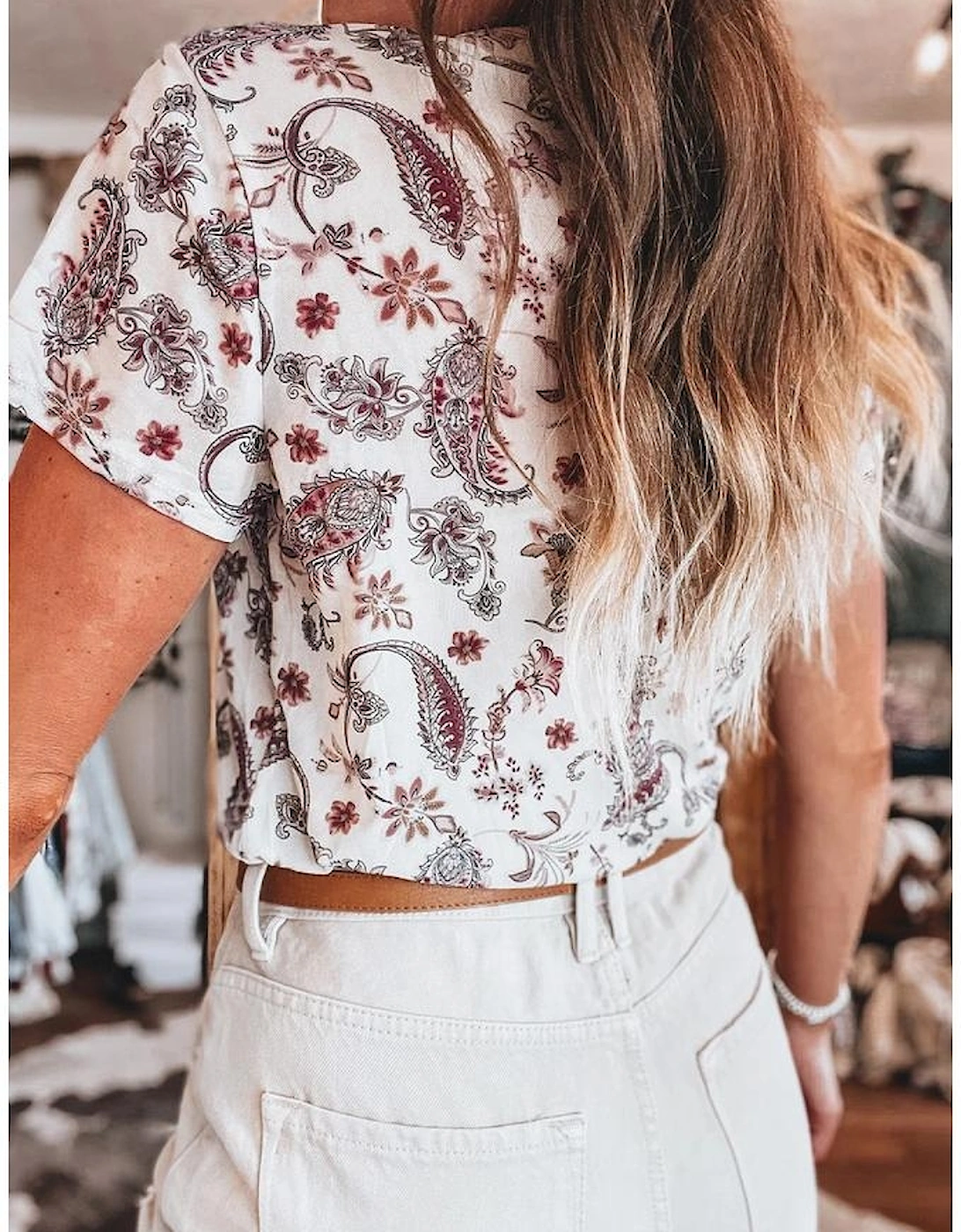 White Vintage Paisley Mock Neck T Shirt, 12 of 11