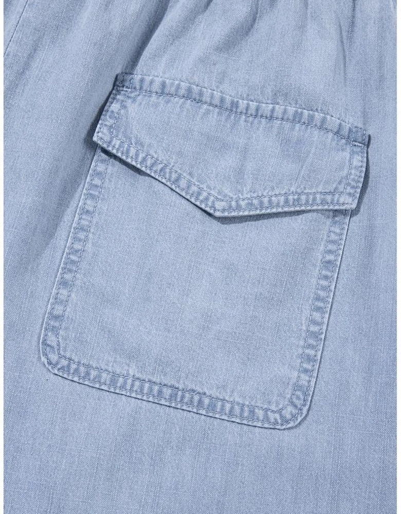 Beau Blue Pocketed Drawstring High Waist Plus Size Denim Shorts