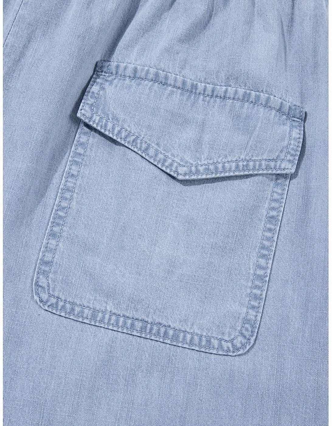 Beau Blue Pocketed Drawstring High Waist Plus Size Denim Shorts