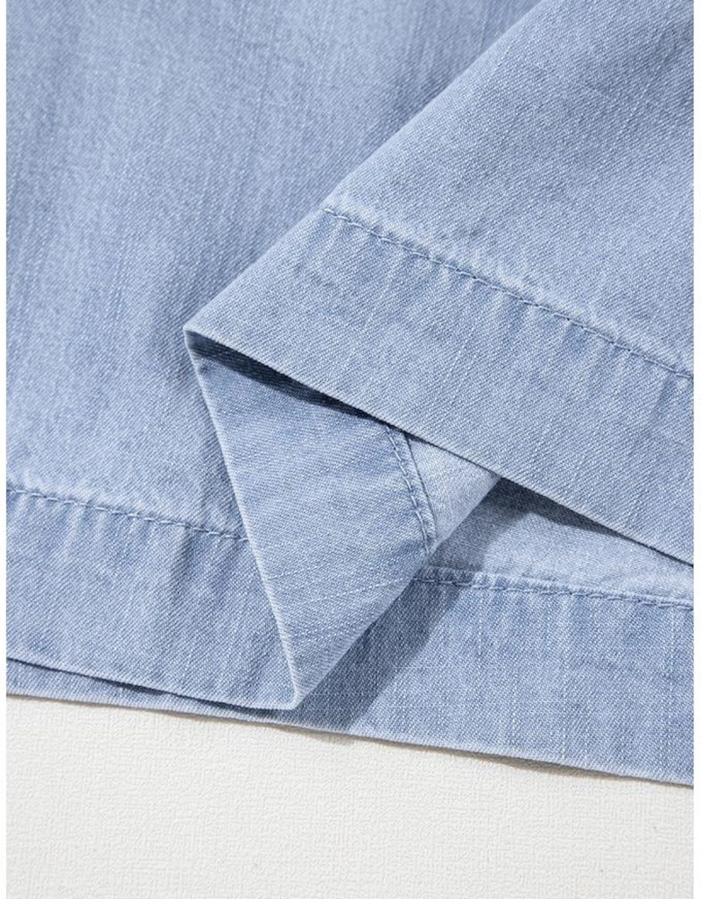 Beau Blue Pocketed Drawstring High Waist Plus Size Denim Shorts