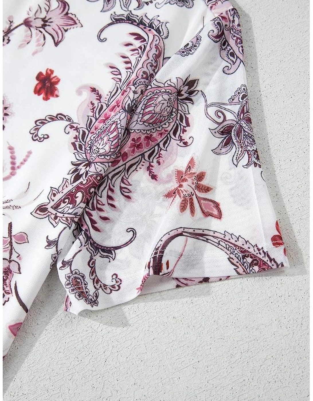 White Vintage Paisley Mock Neck T Shirt