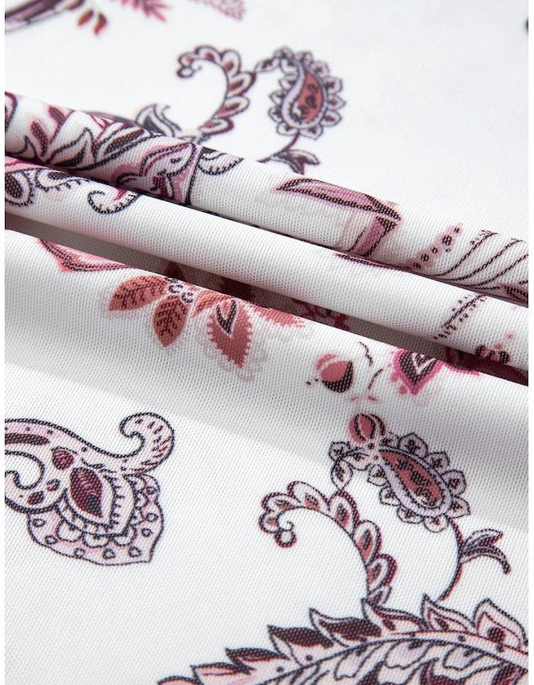 White Vintage Paisley Mock Neck T Shirt