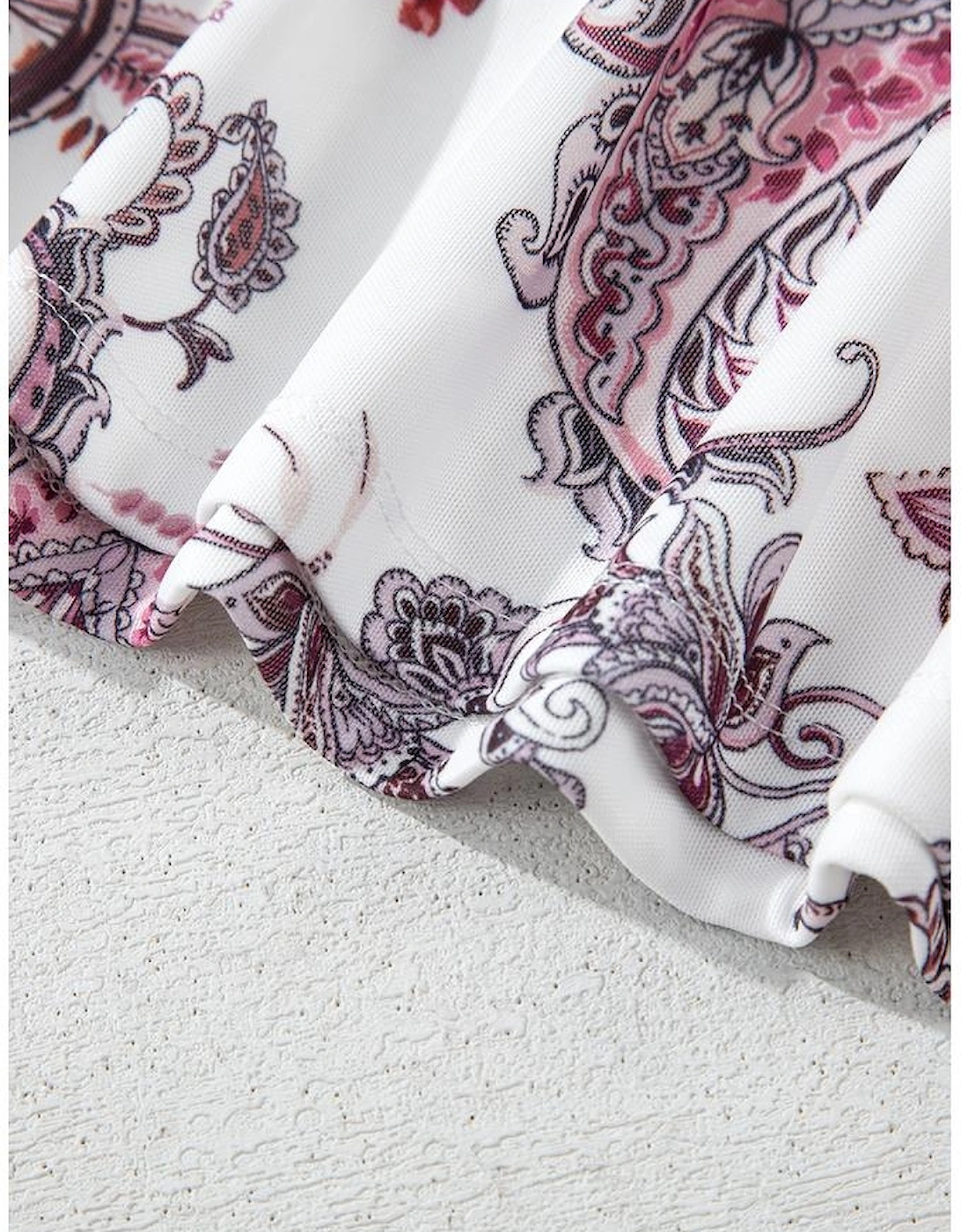 White Vintage Paisley Mock Neck T Shirt