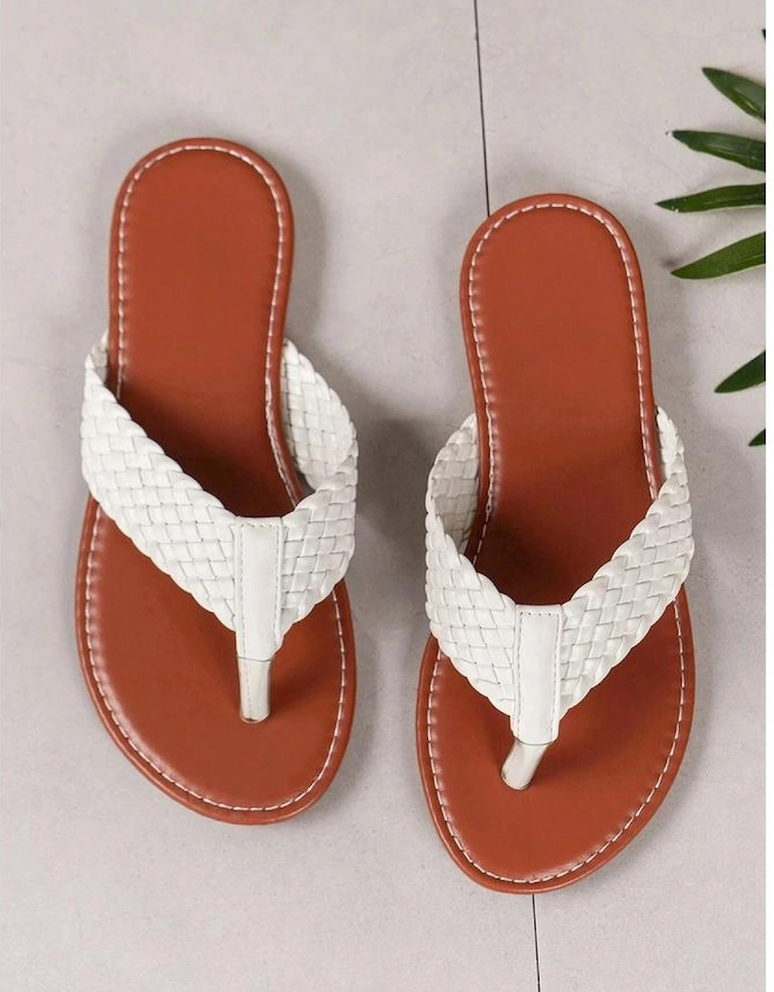 White Braided Strap PU Leather Flip Flop