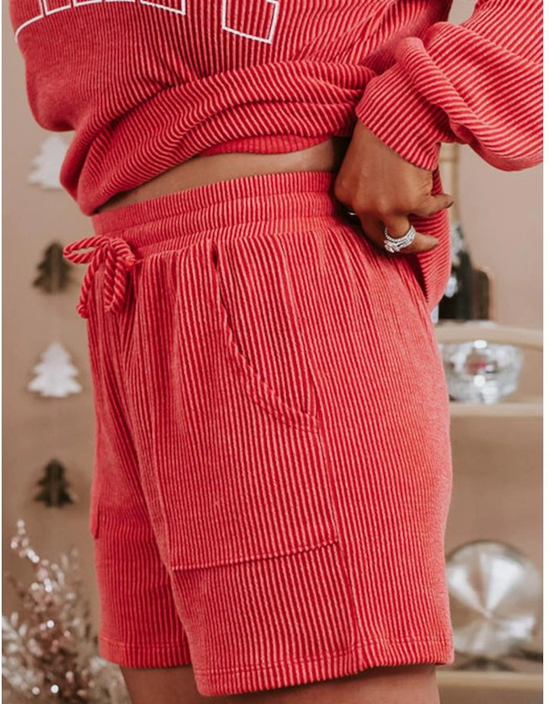 Racing Red MERRY Ribbed Knit Long Sleeve Lace-up Waist Plus Size Set