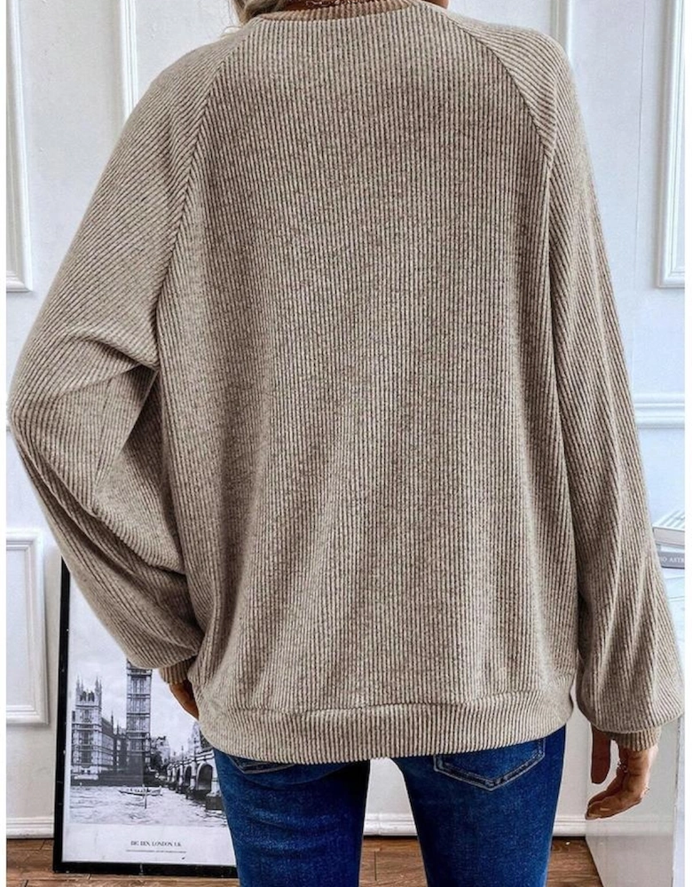 Jet Stream Color Contrast Ribbed Loose Fit Long Sleeve Top