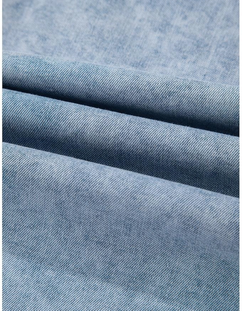 Beau Blue Mineral Wash Denim Frayed U Neck Sleeveless Top