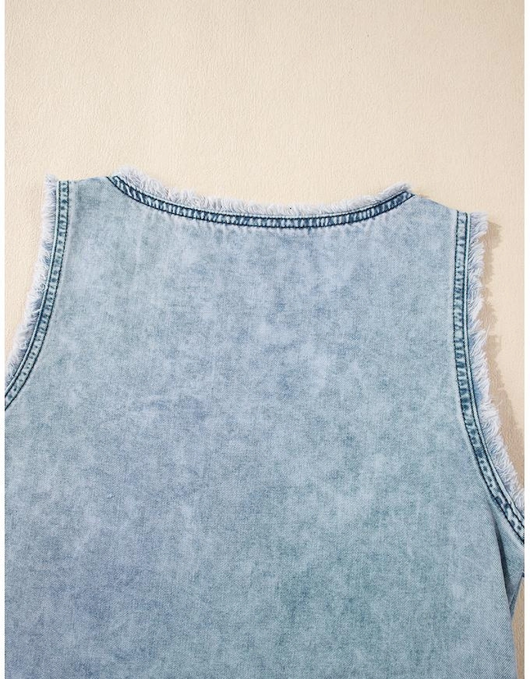 Beau Blue Mineral Wash Denim Frayed U Neck Sleeveless Top