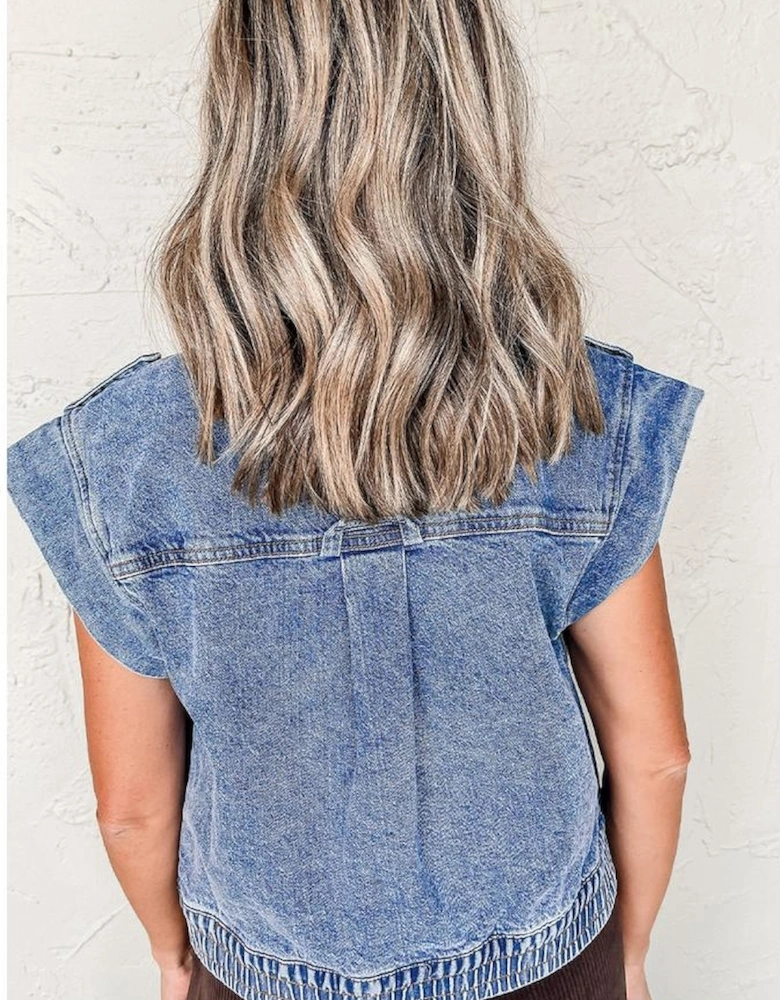 Ashleigh Blue Acid Wash Elastic Hem Button Up Denim Vest
