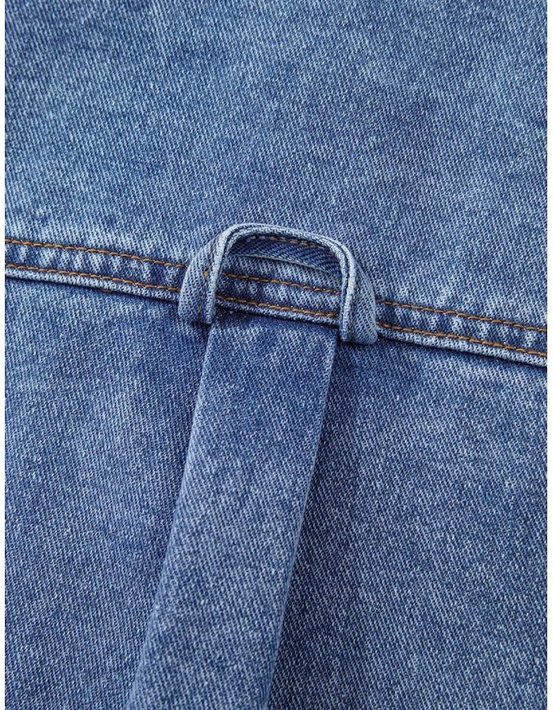 Ashleigh Blue Acid Wash Elastic Hem Button Up Denim Vest