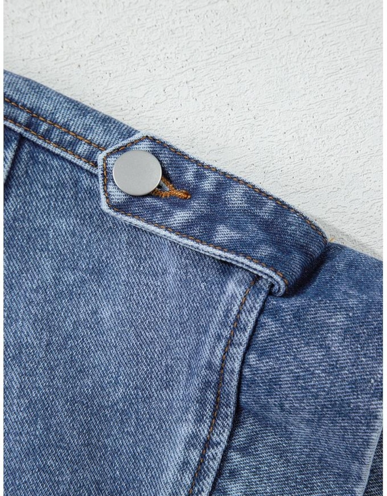 Ashleigh Blue Acid Wash Elastic Hem Button Up Denim Vest