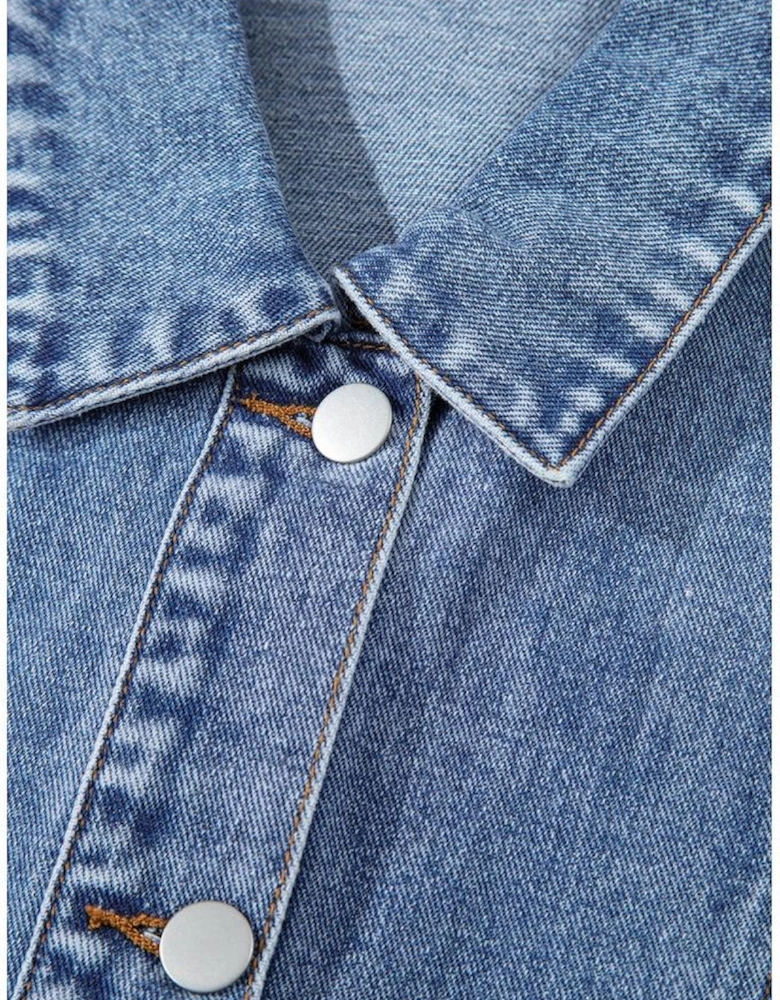 Ashleigh Blue Acid Wash Elastic Hem Button Up Denim Vest