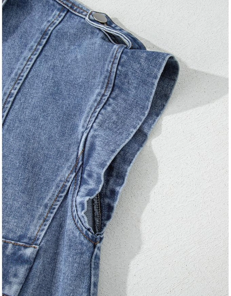 Ashleigh Blue Acid Wash Elastic Hem Button Up Denim Vest