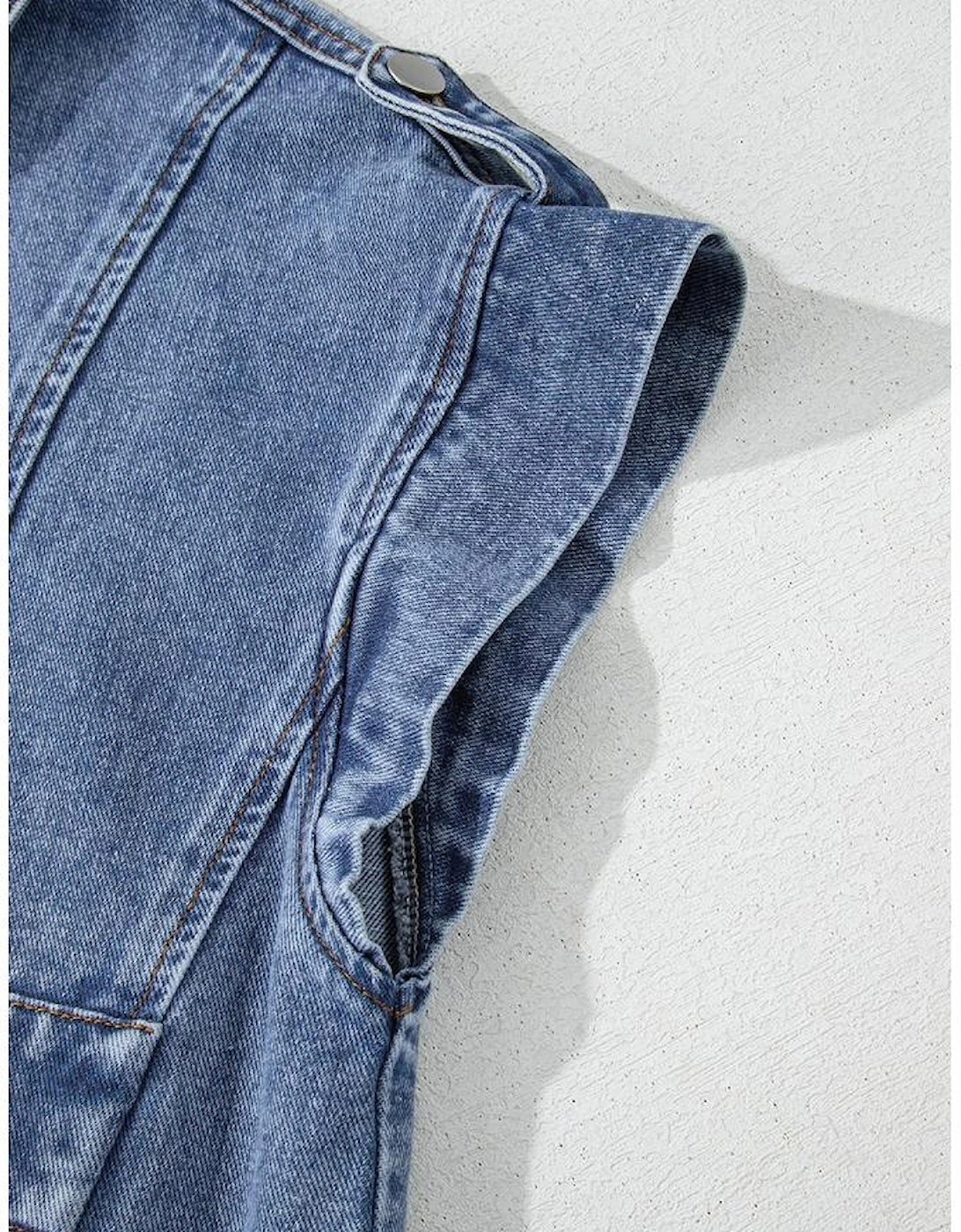 Ashleigh Blue Acid Wash Elastic Hem Button Up Denim Vest