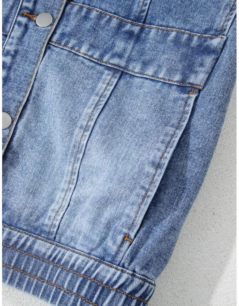 Ashleigh Blue Acid Wash Elastic Hem Button Up Denim Vest