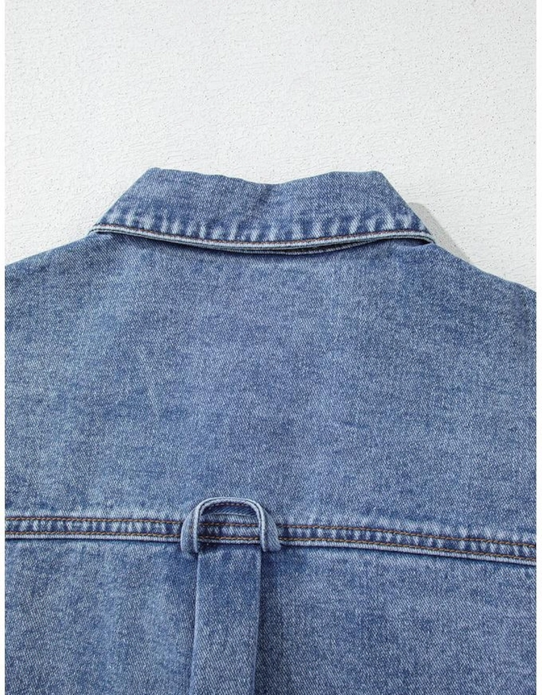 Ashleigh Blue Acid Wash Elastic Hem Button Up Denim Vest