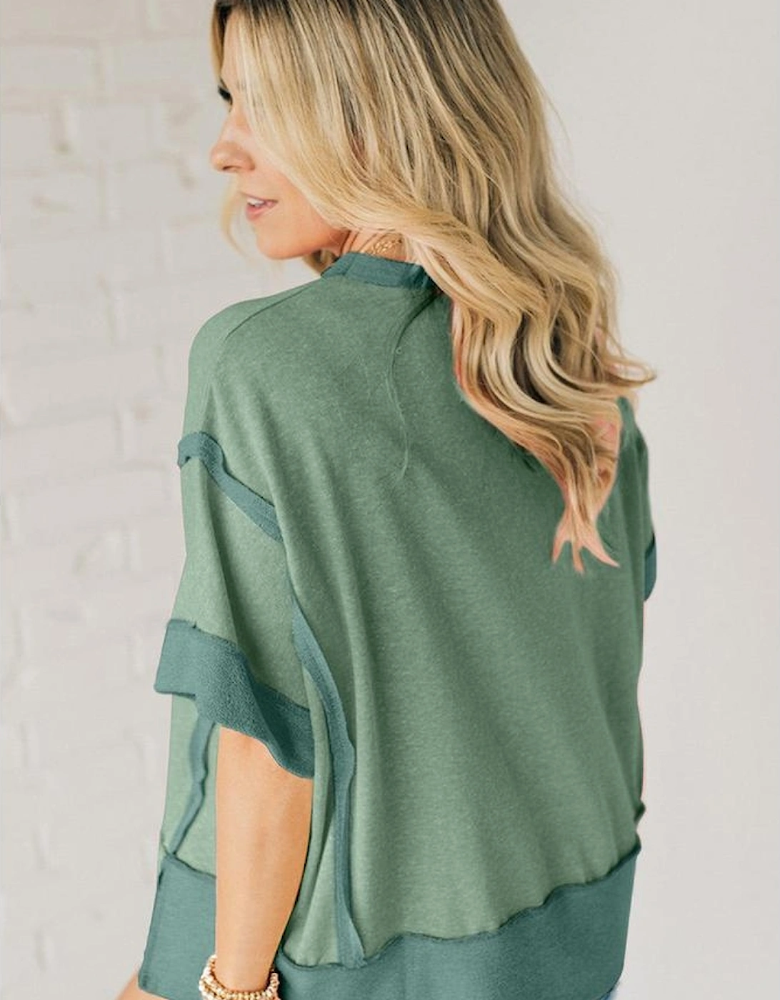 Smoke Green Floral Boots Printed Raw Seam Mix Texture Patchwork Tee, 10 of 9