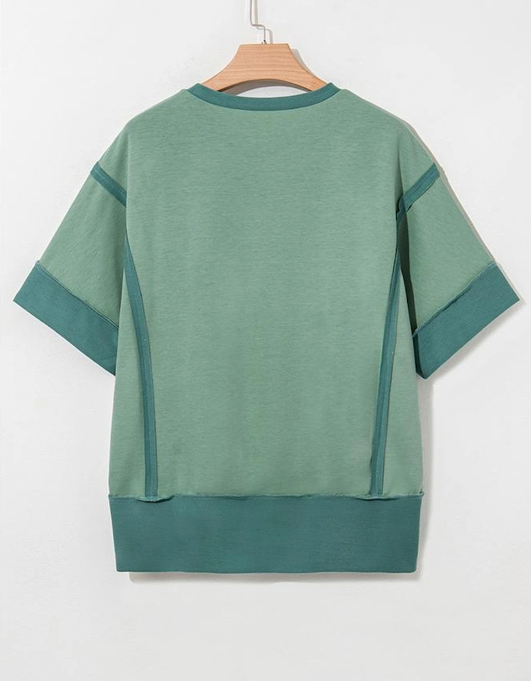 Smoke Green Floral Boots Printed Raw Seam Mix Texture Patchwork Tee