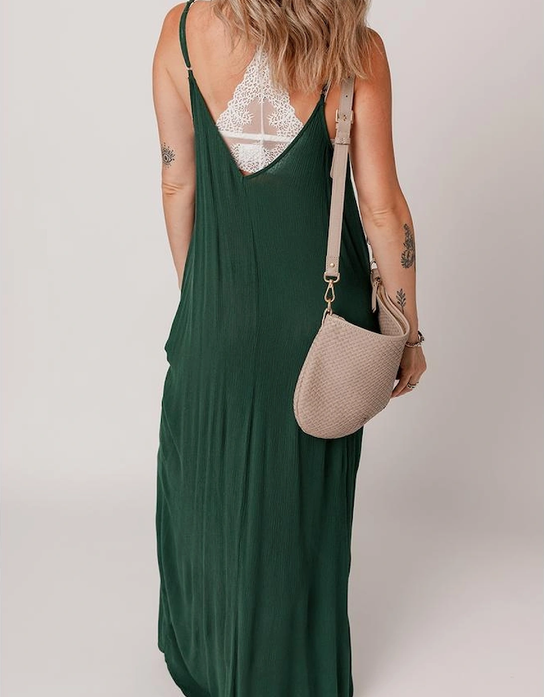 Duffel Green Spaghetti Straps Pocketed Slouchy Maxi Dress, 16 of 15