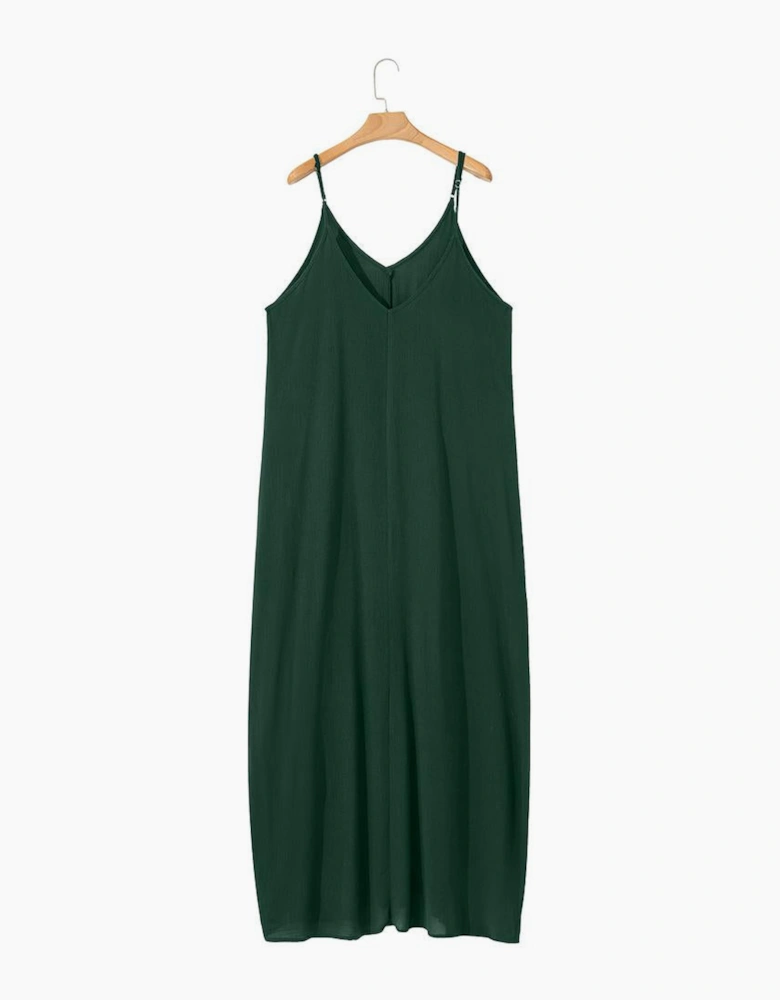 Duffel Green Spaghetti Straps Pocketed Slouchy Maxi Dress