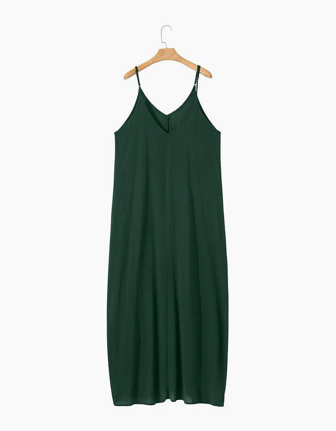 Duffel Green Spaghetti Straps Pocketed Slouchy Maxi Dress