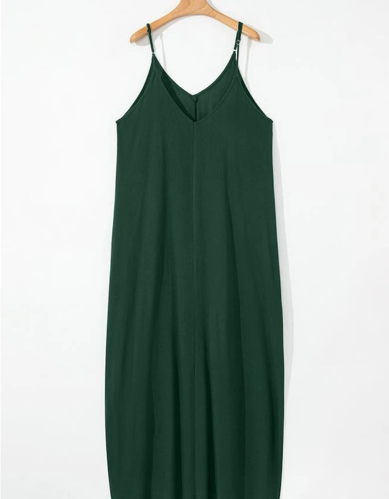 Duffel Green Spaghetti Straps Pocketed Slouchy Maxi Dress