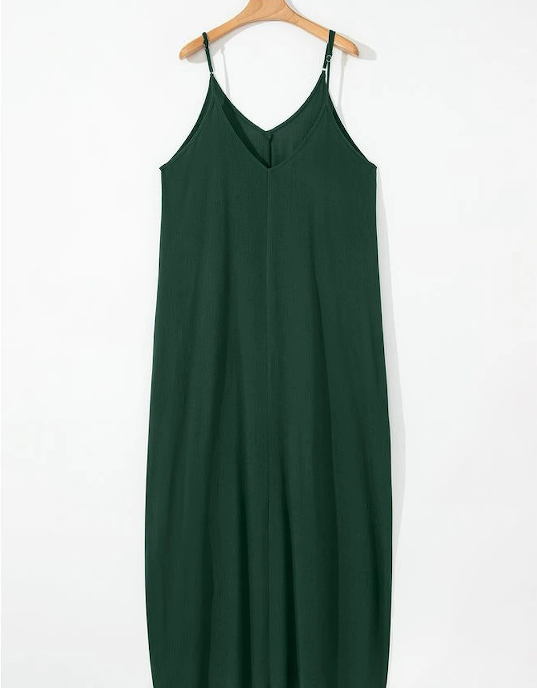 Duffel Green Spaghetti Straps Pocketed Slouchy Maxi Dress