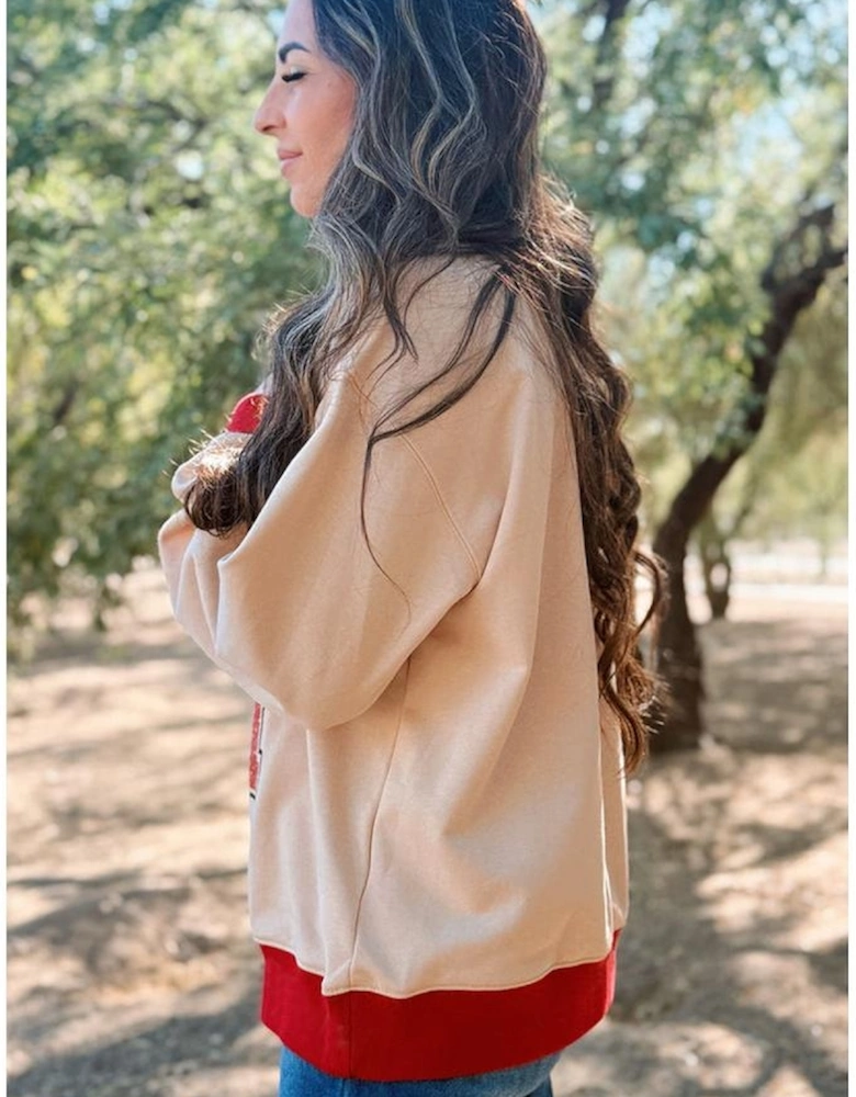 Oatmeal GAME DAY Letter Graphic Varsity Striped Detail Baggy Sweatshirt