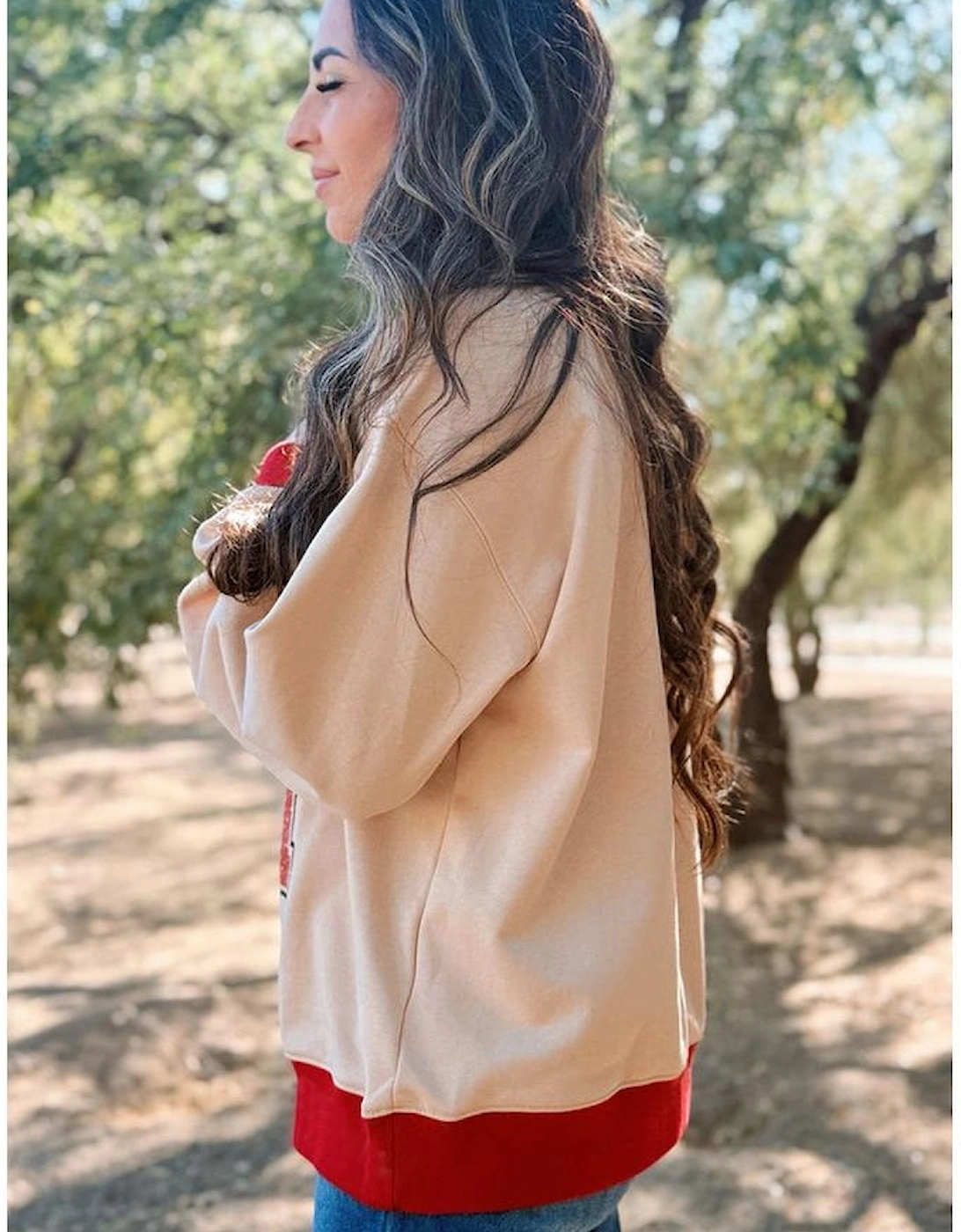 Oatmeal GAME DAY Letter Graphic Varsity Striped Detail Baggy Sweatshirt, 5 of 4