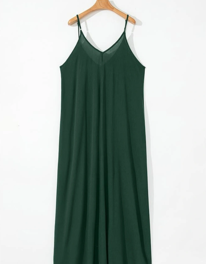 Duffel Green Spaghetti Straps Pocketed Slouchy Maxi Dress
