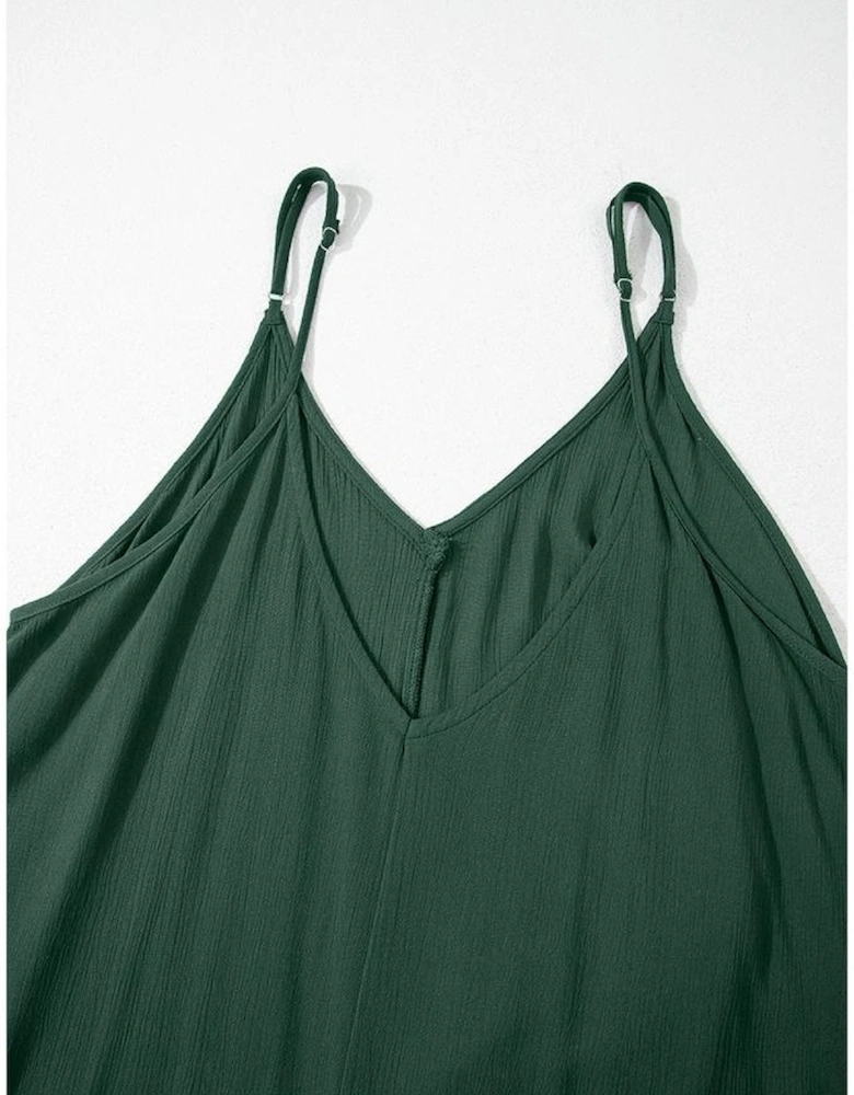 Duffel Green Spaghetti Straps Pocketed Slouchy Maxi Dress